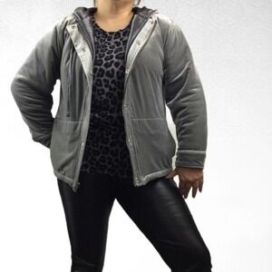 Vintage Liz Claiborne Liz Sport gray velvet satin lined hooded coat